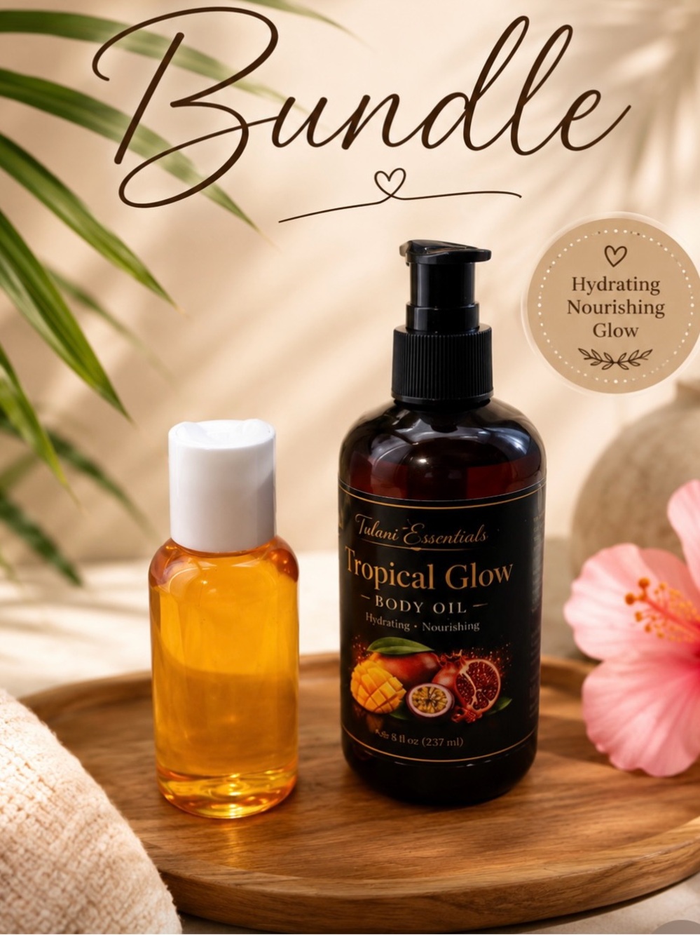 Tropical body oil bundle travel size include— Nourishing Citrus & Mango (Black)